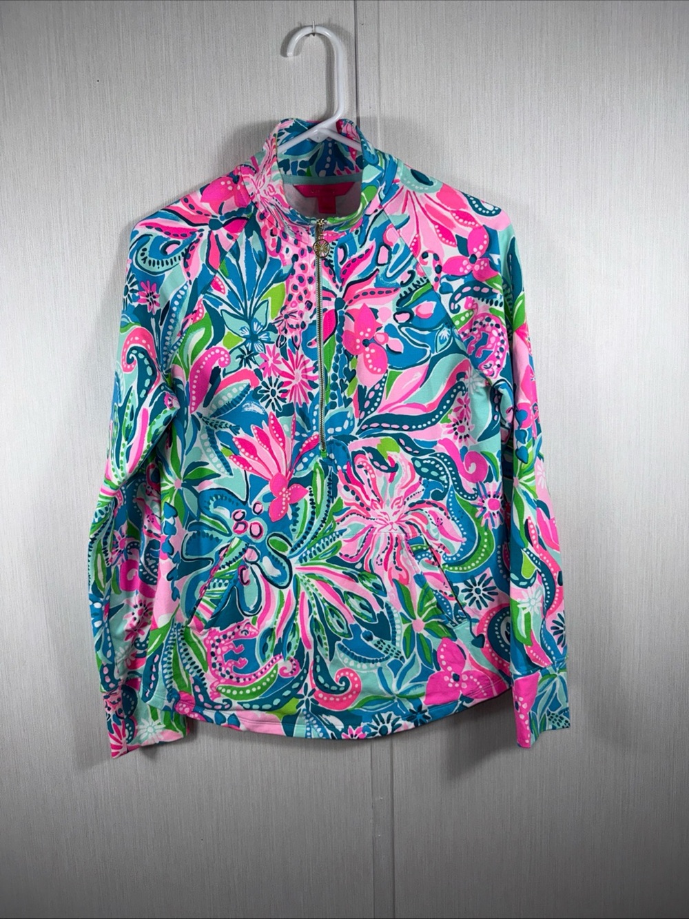 Lilly Pulitzer XS UPF 50+ Skipper Popover Jacket Surf Blue So Shellegant